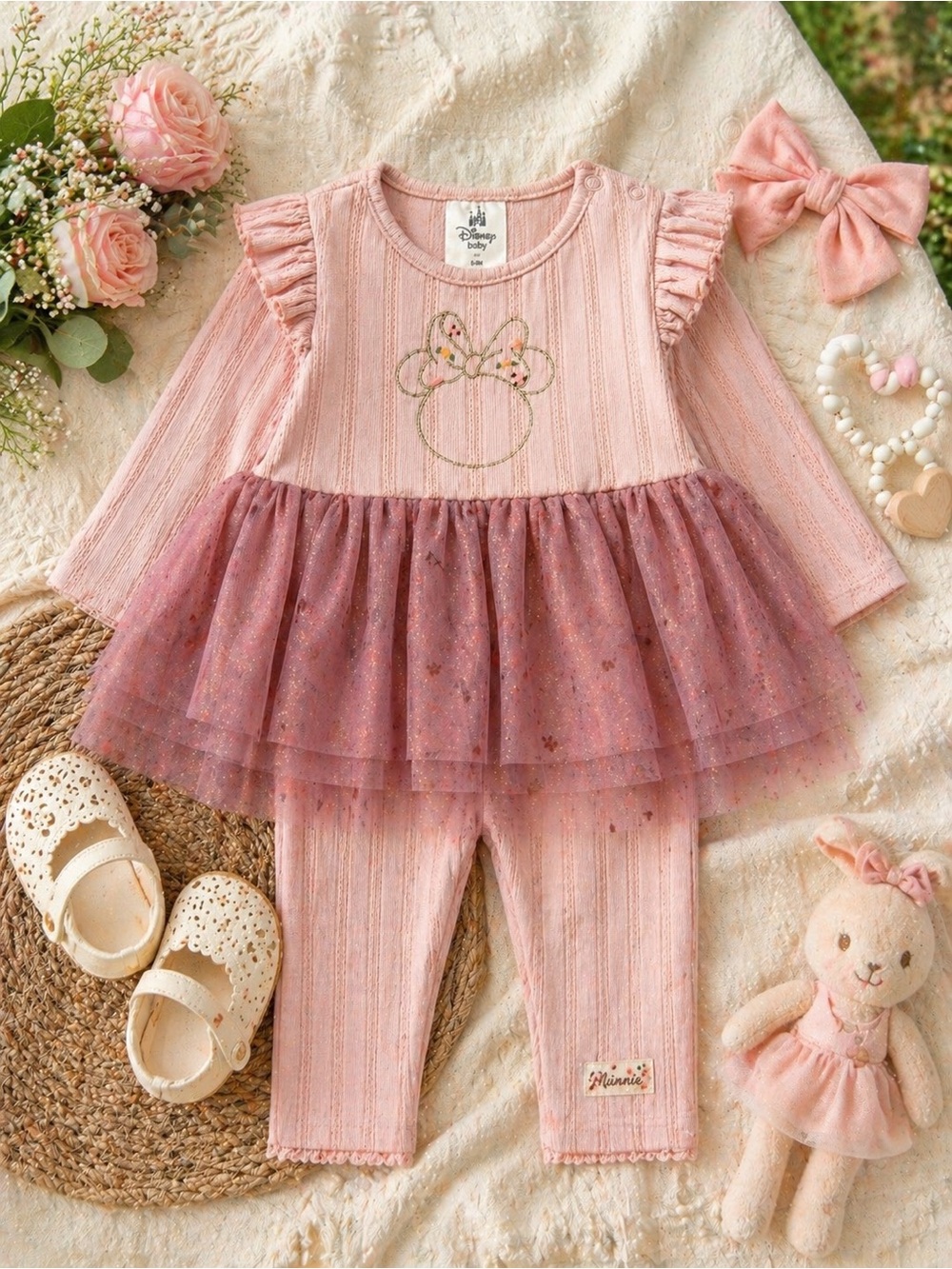 NWT Disney Baby Minnie Mouse Tutu Outfit Set 12M Pink Ribbed Dress Leggings Gift